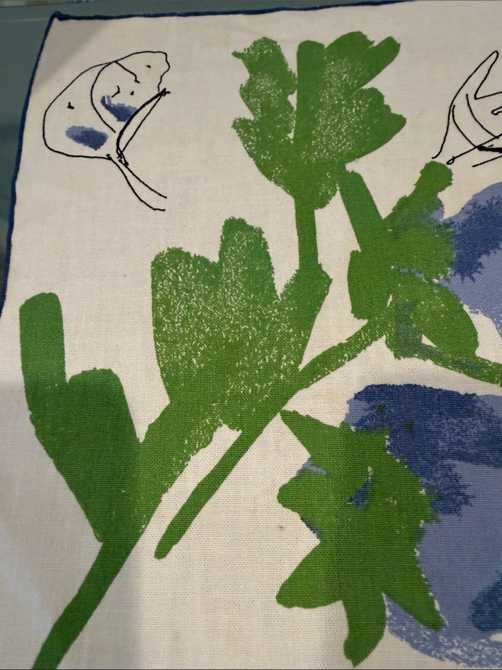 VTG Vera Neumann Blueberry Linen Napkin Blue Fruit Green Leaves Signed Ladybug. - Picture 3 of 12